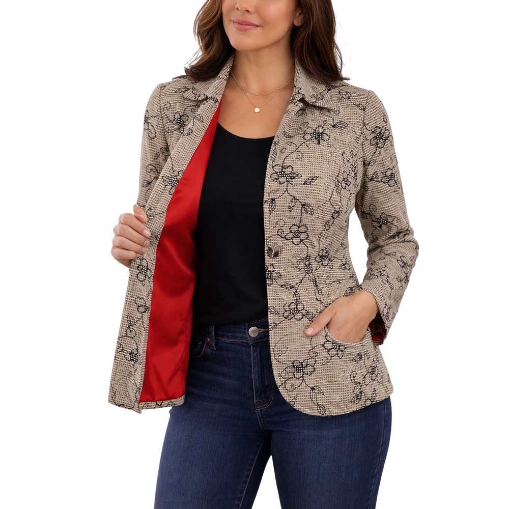 Equestrian Floral Blazer Red Lined Tailored Jacket Statement Chic Small